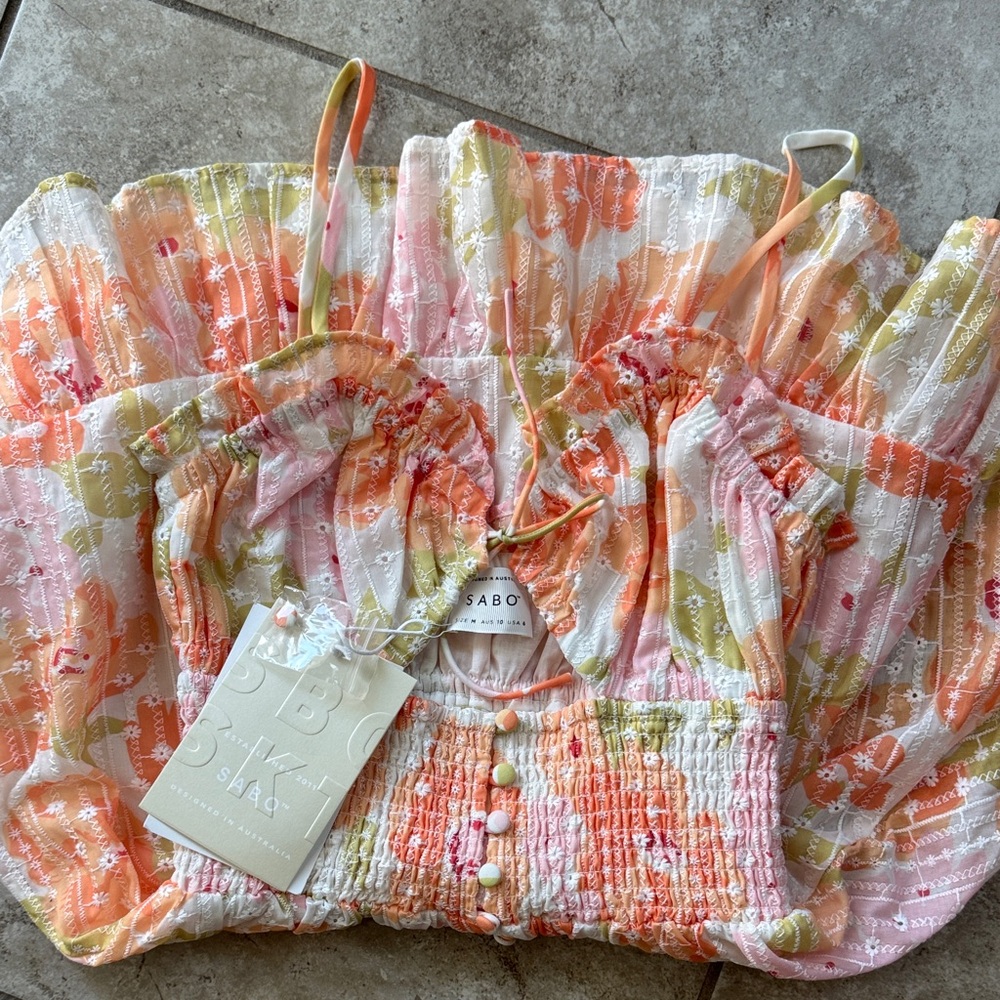Sabo Skirt Floral Mini Dress - Pink and Orange - Picture 6 of 9